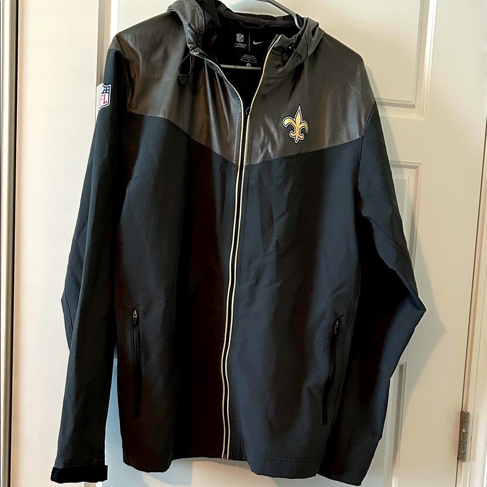 New Orleans Saints Black and Gray Hooded Windbreaker